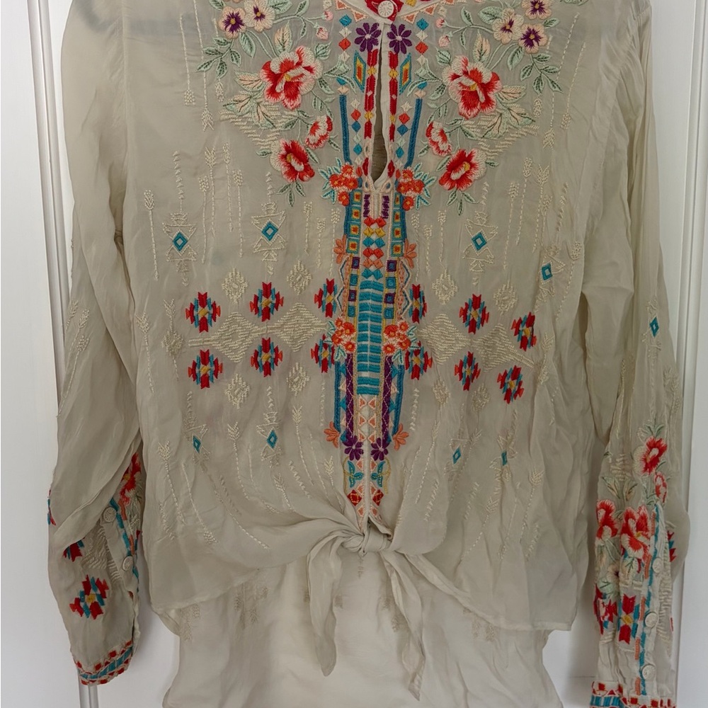 Johnny Was Donya embroidered tie tunic Medium